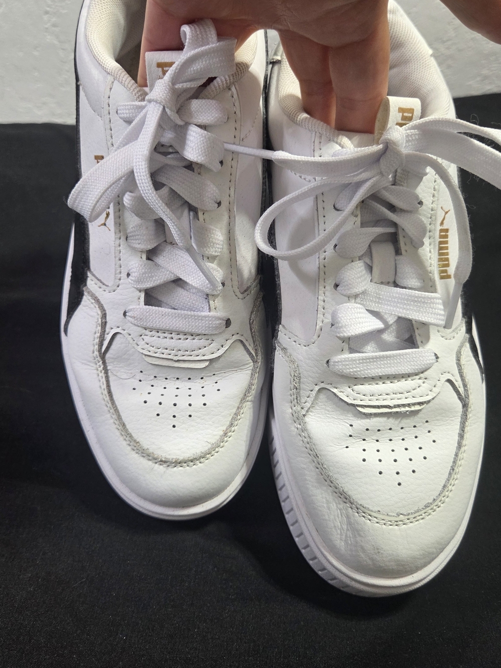 PUMA Carina Street White Metallic Gold Leather Platform Sneakers Size 6.5